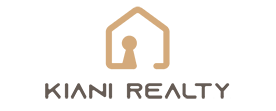 Kiani Realty black and gold logo with house silhouette and keyhole detail.