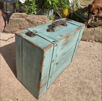 A vintage turquoise suitcase