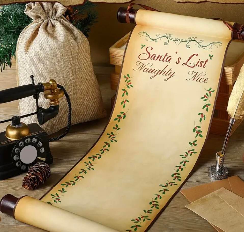Vintage parchment scroll with Santa's list