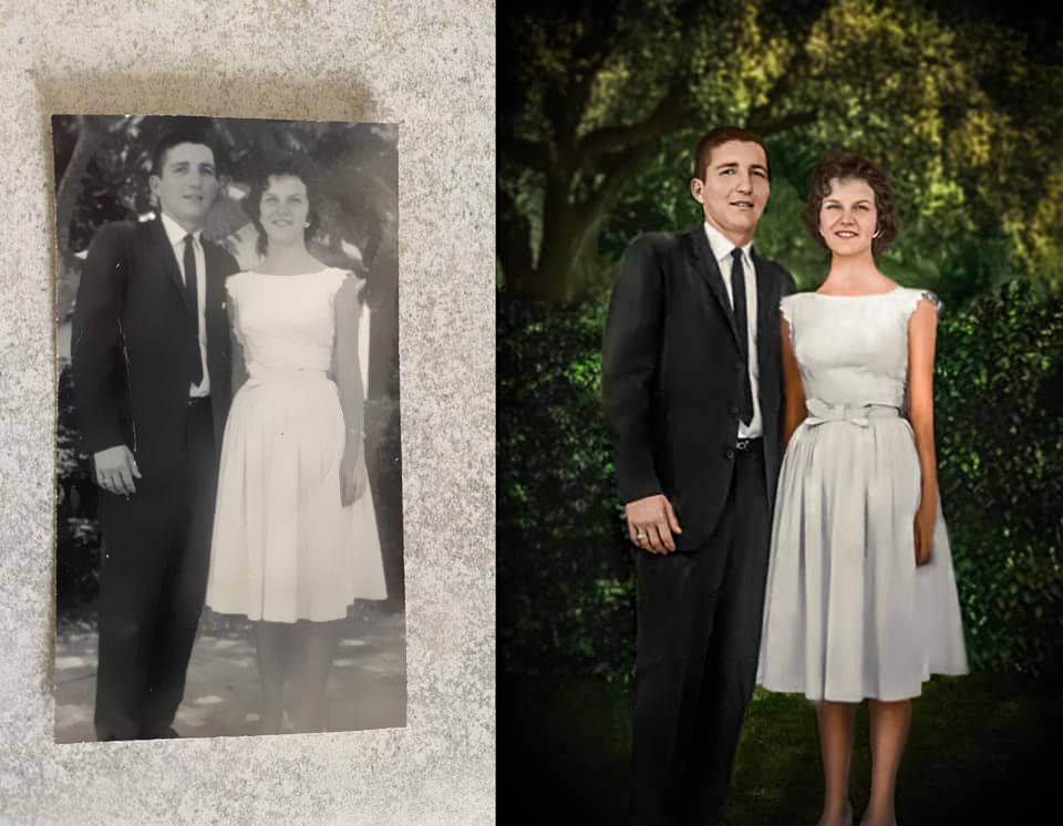 Timeline of wedding photos showing fashion evolution from vintage to modern styles. Photo Restoration