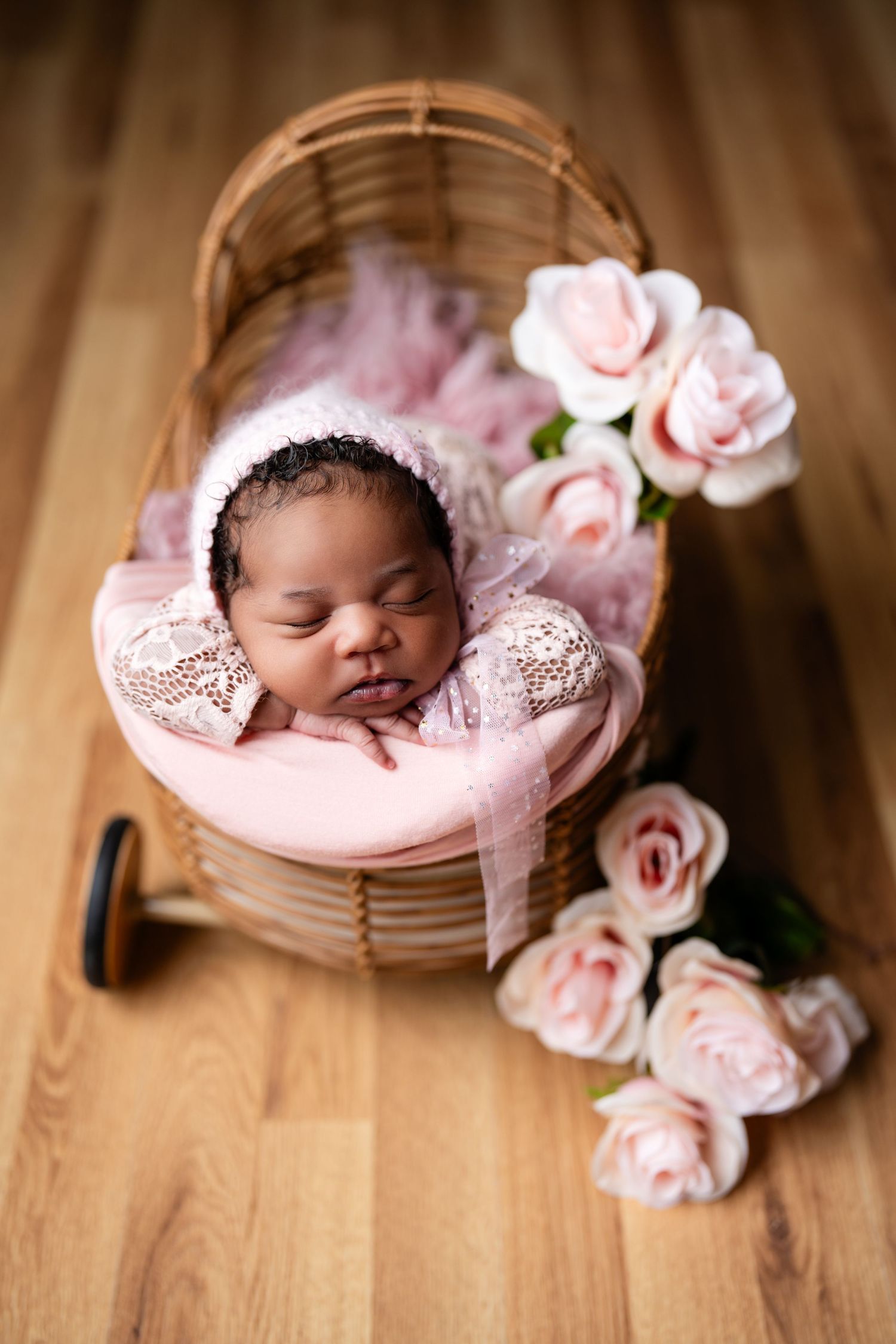 Metro Detroit newborn photographer capturing a peaceful newborn portrait in studio