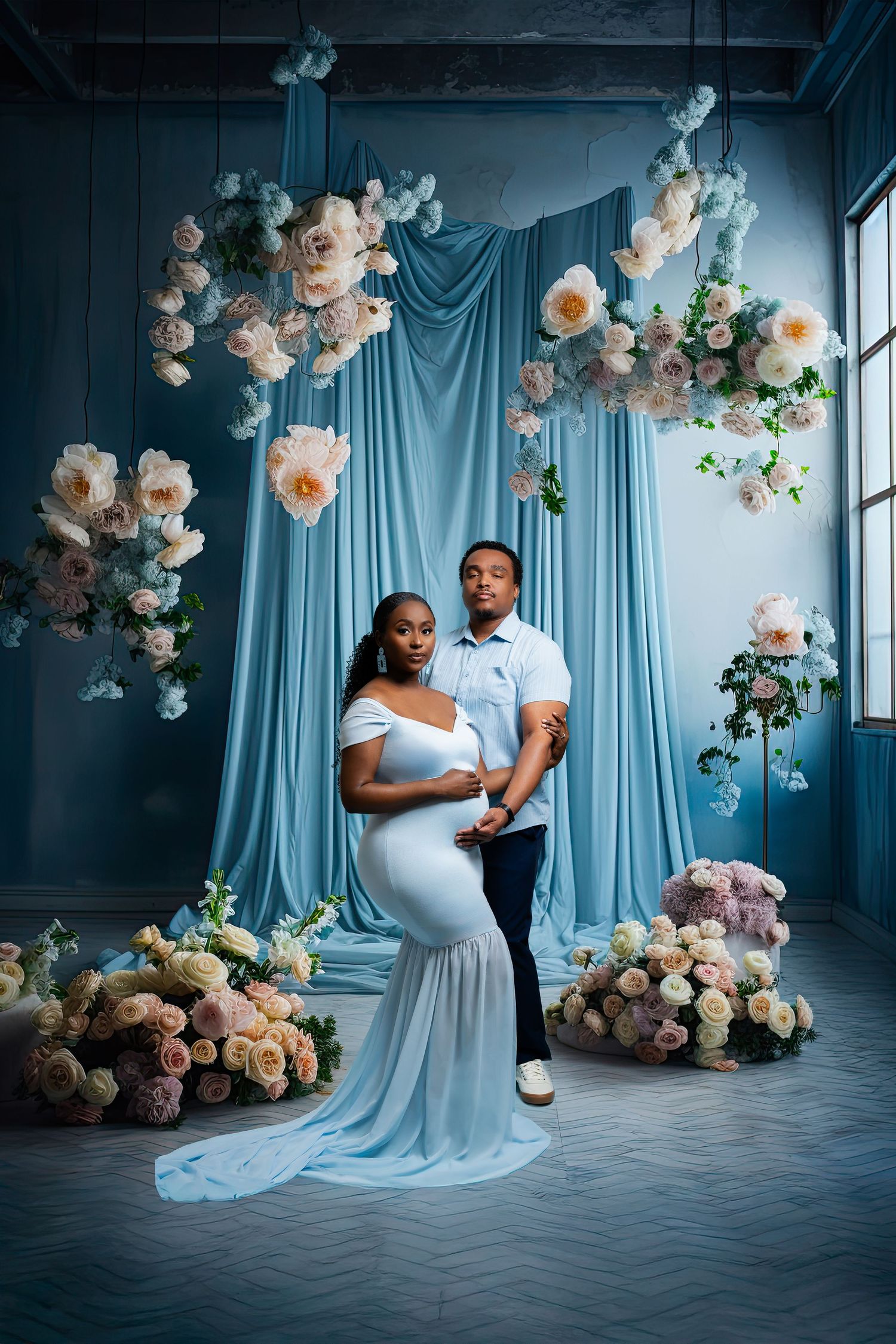 Metro Detroit maternity photographer capturing an expecting mother in studio