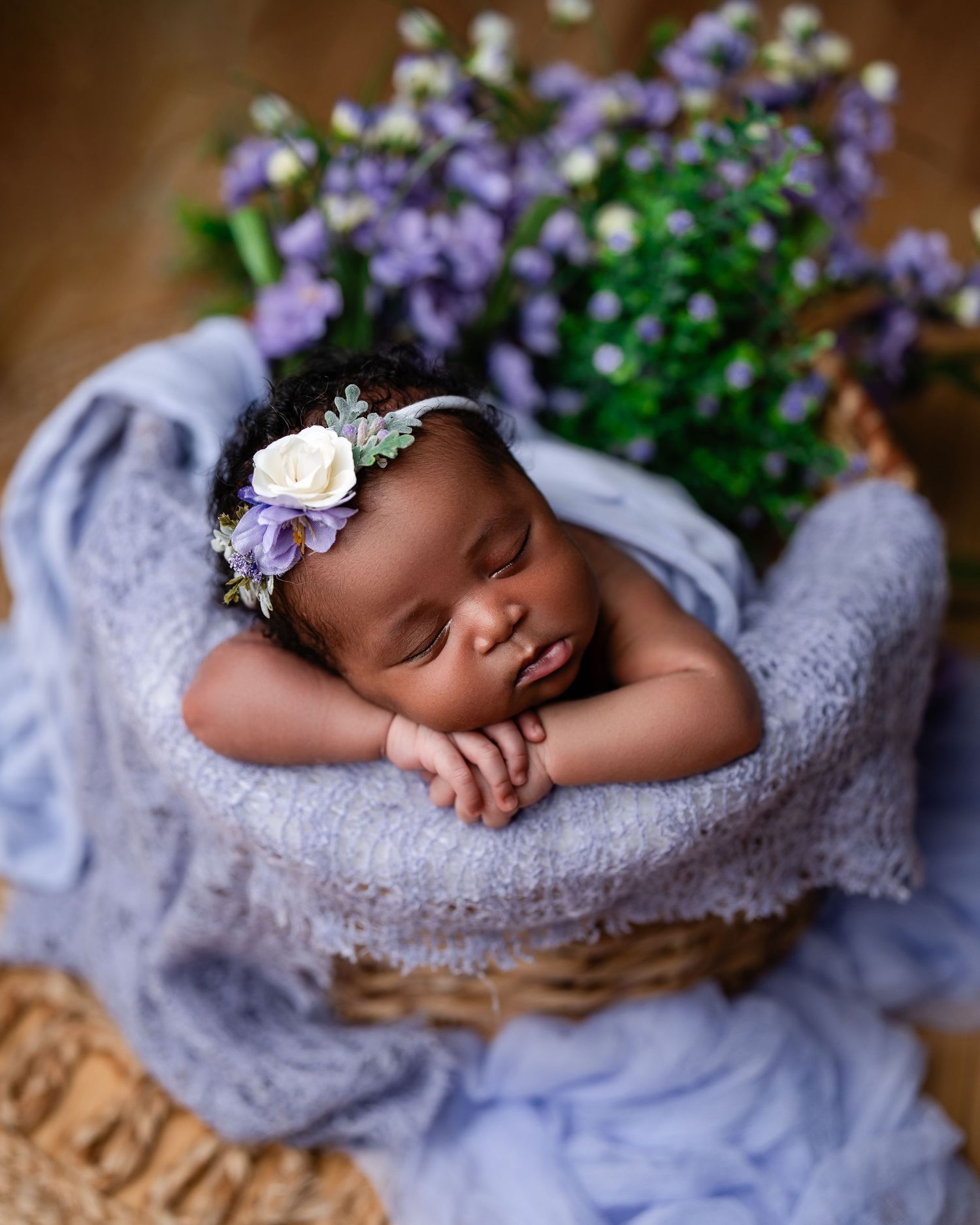 Metro Detroit newborn photographer capturing a peaceful newborn portrait in studio