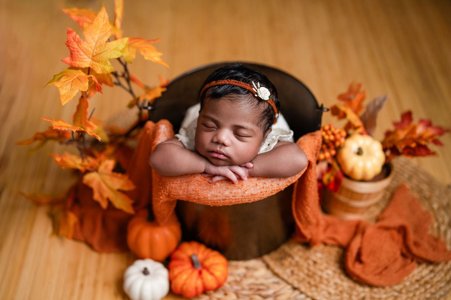 Metro Detroit newborn photographer capturing a peaceful newborn portrait in studio