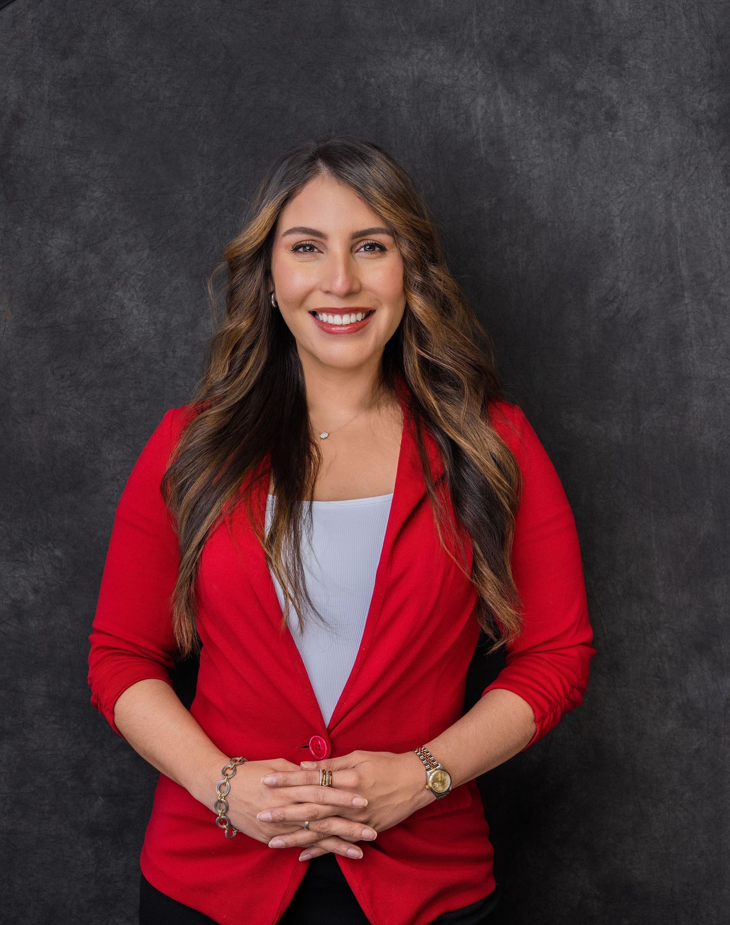 Personal branding headshot South Florida female entrepreneur in white blader clean modern corporate photography