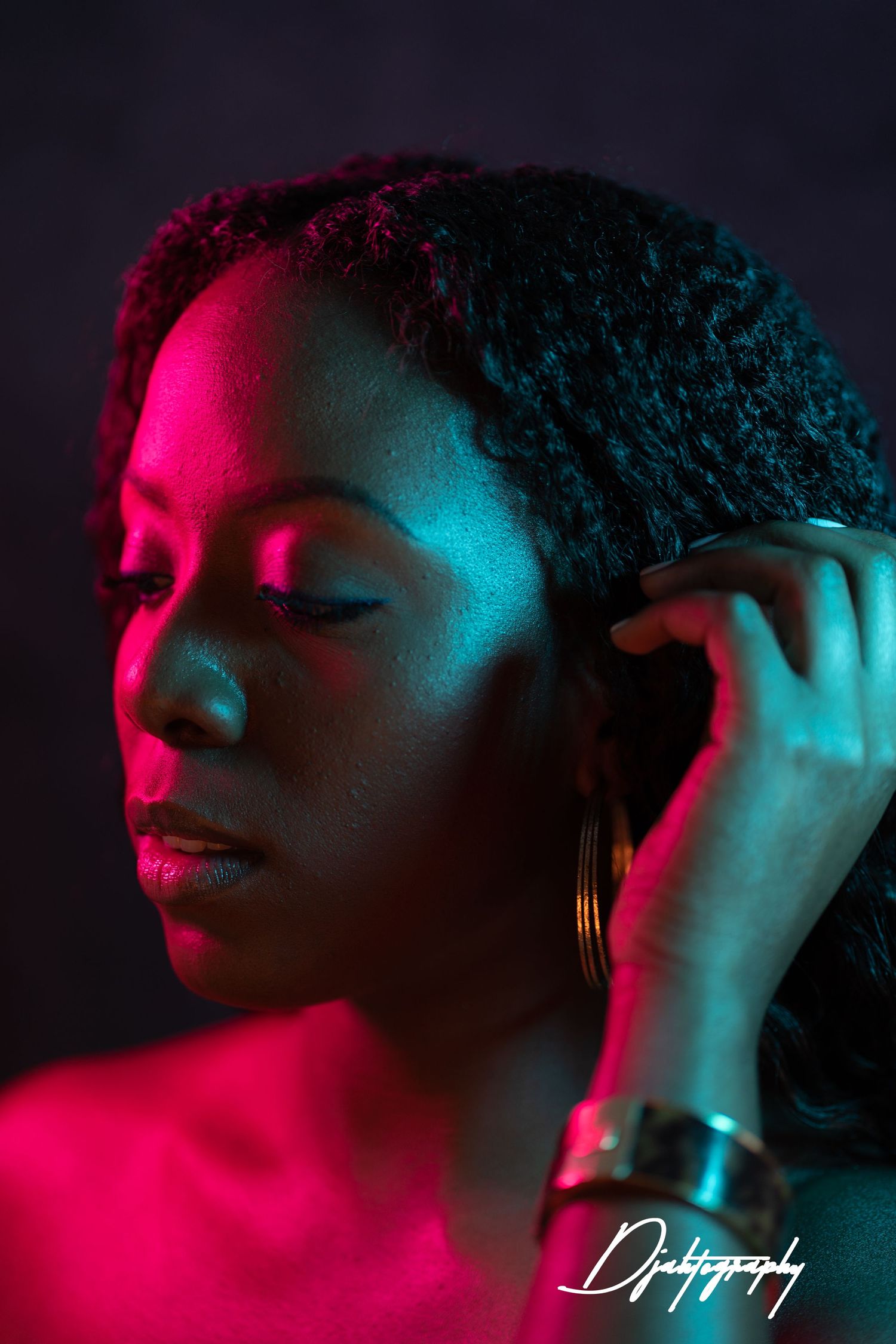 Creative portrait photography South Florida dramatic red and blue lighting modern artistic headshot