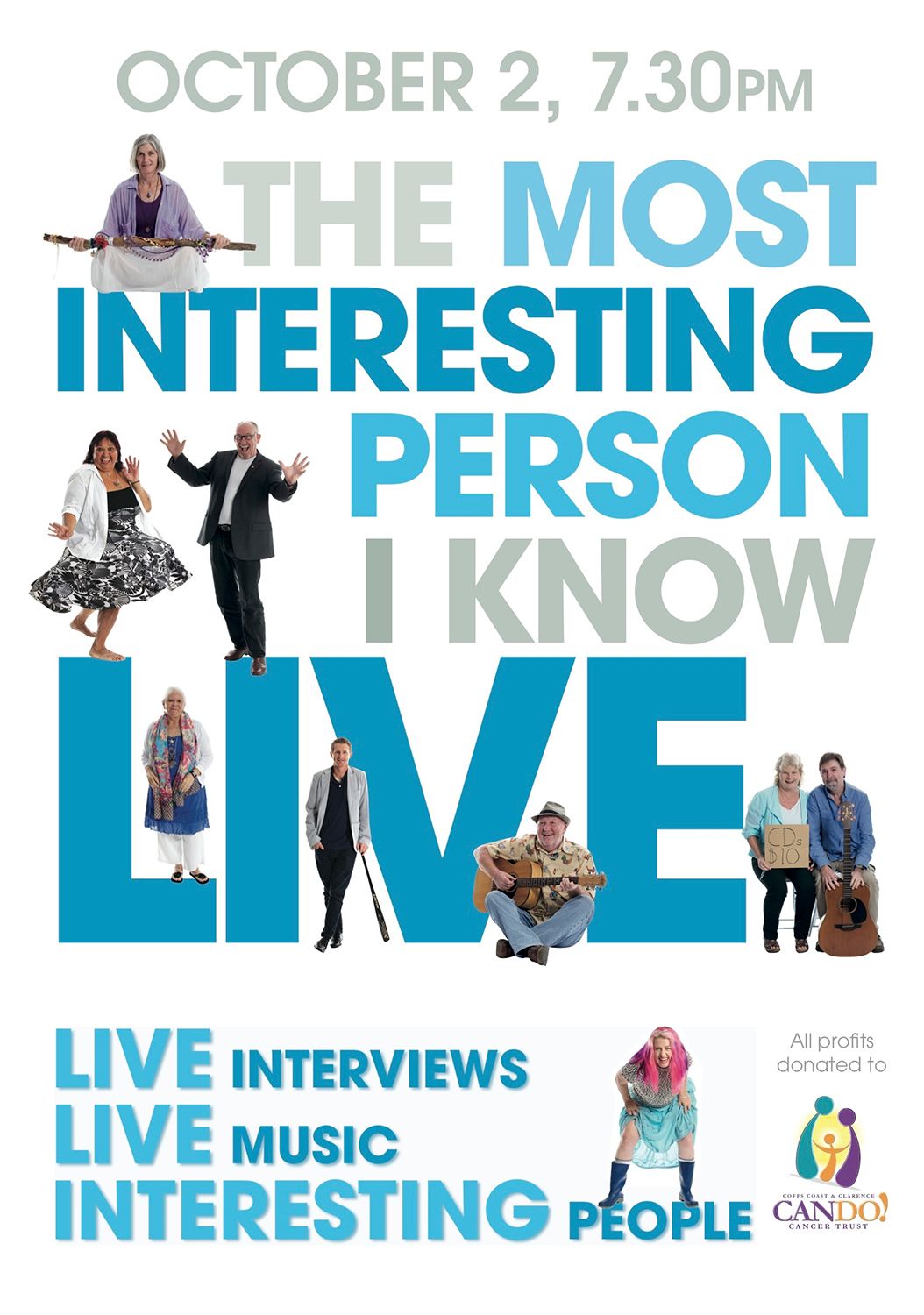 Promotional poster design for “The Most Interesting Person I Know - LIVE,” combining portraits and photography by Raymond Mather.