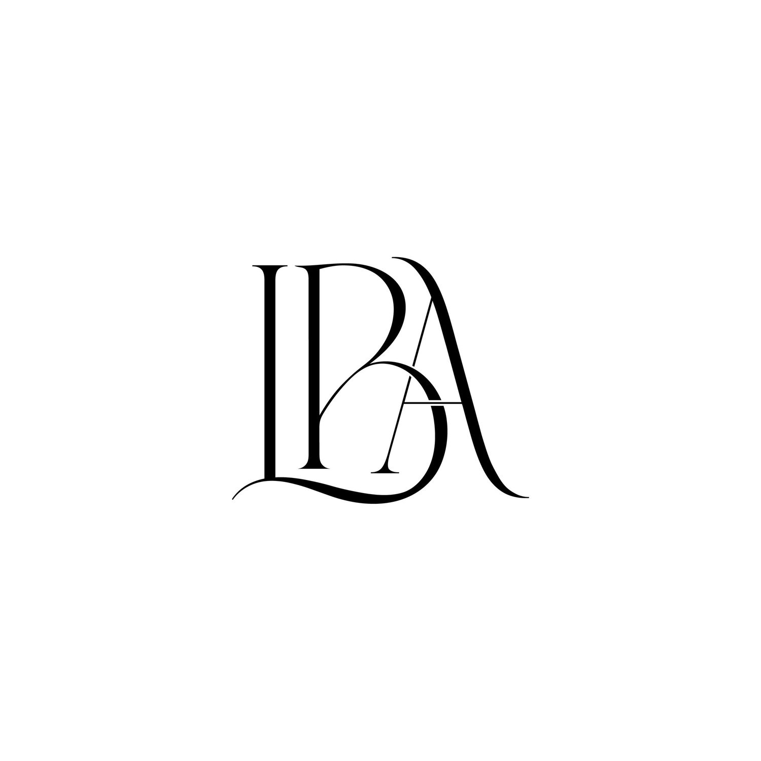 Elegant LBA monogram logo in black serif font on white background, perfect for luxury brand identity.