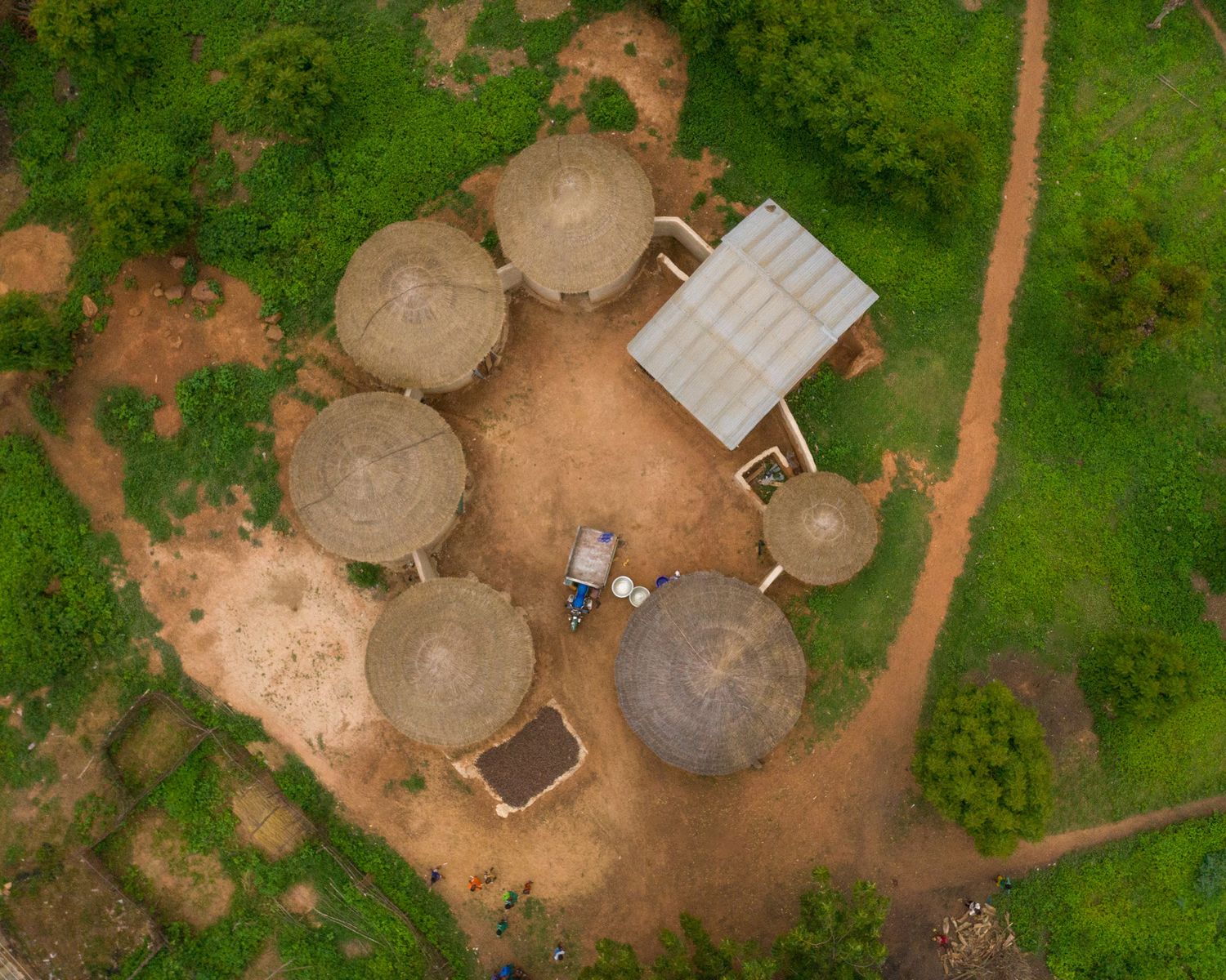 drone shot of a village in Northern Ghana