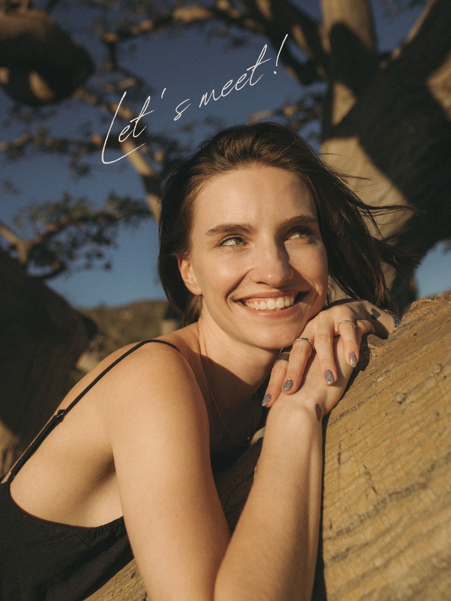 A series of artistic portrait photographs showing someone lying on a sandy surface in warm sunlight.
