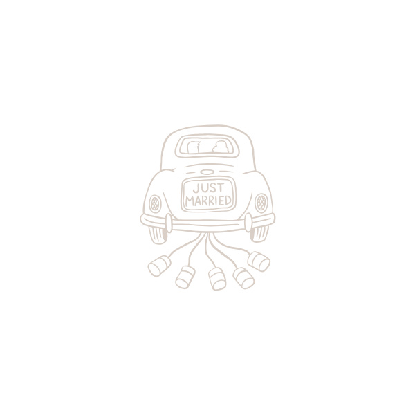 Decorative line art illustrations of classic Volkswagen Beetles shown from different angles in a simple sketch style.