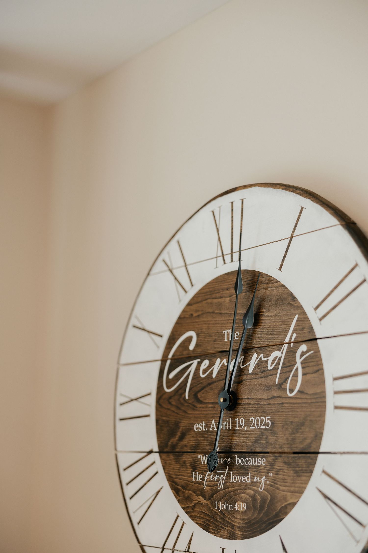 A sequence of wooden wall clock images showing different angles and close-ups of rustic timepiece designs.
