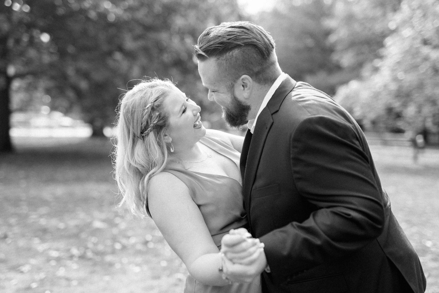 Black and white outdoor romantic couple photoshoot sequence.