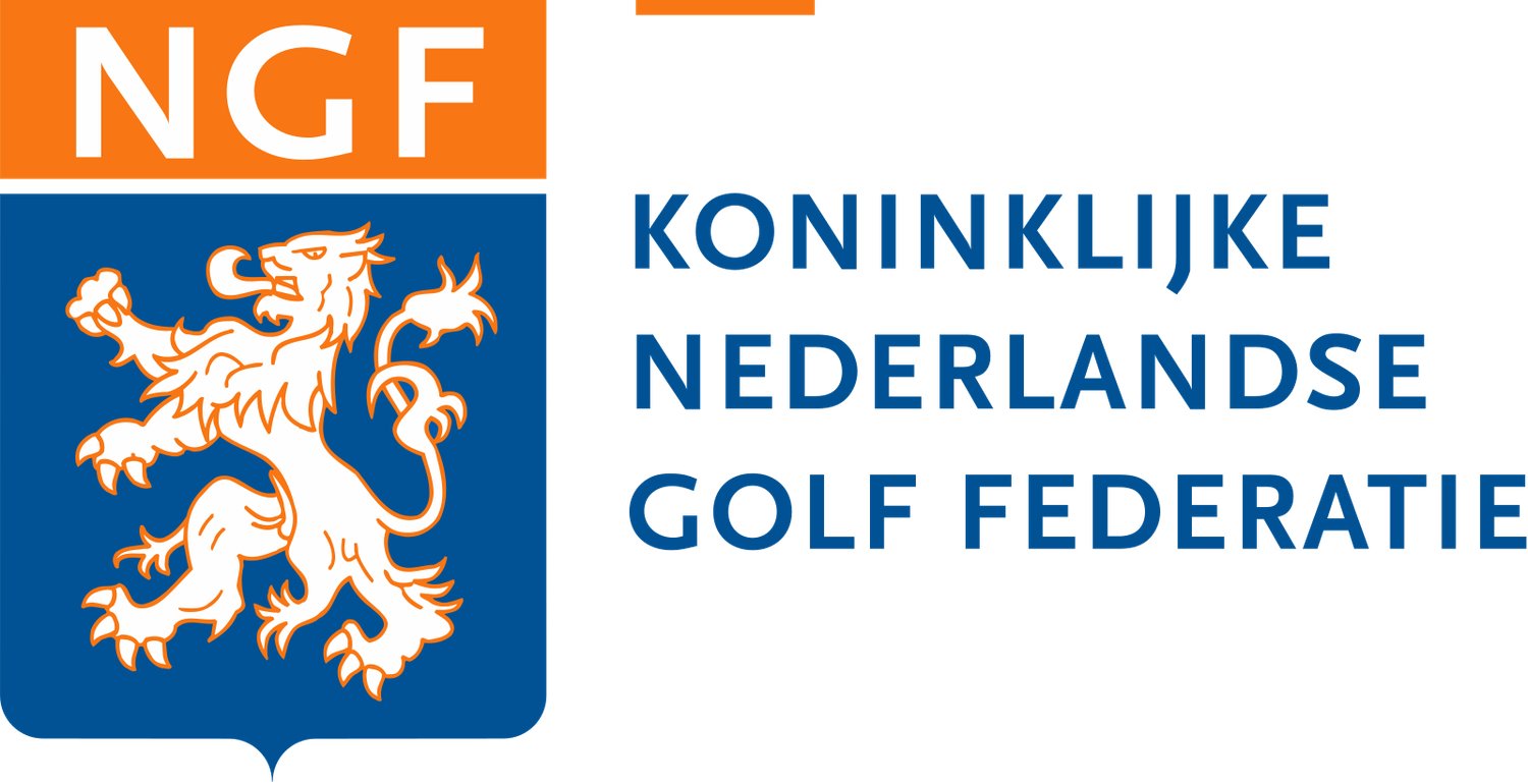 NGF Koninklijke Nederlandse Golf Federatie logo with orange lion crest on blue shield.