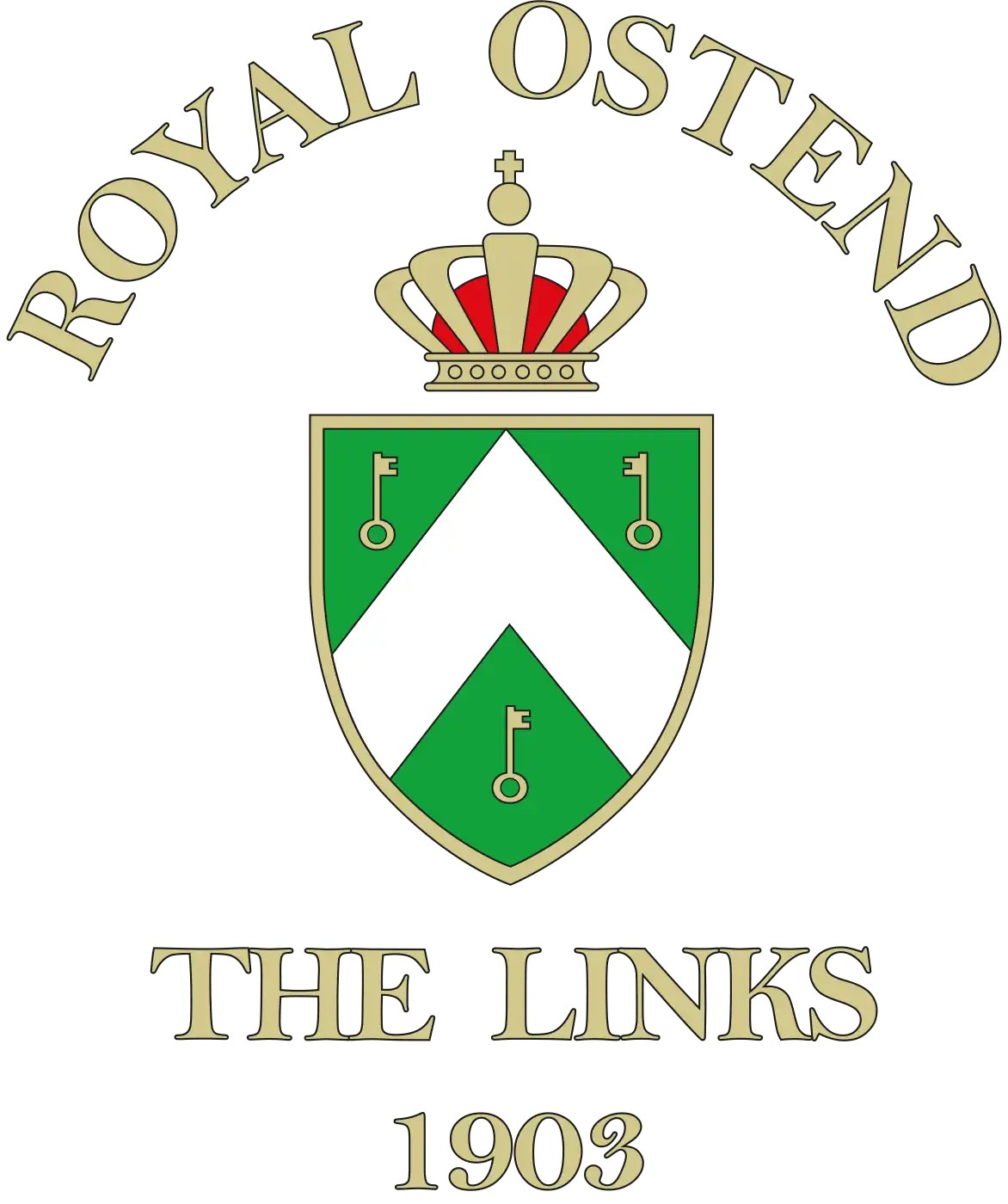 Royal Ostend The Links 1903 golf club crest with crown and green shield emblem.