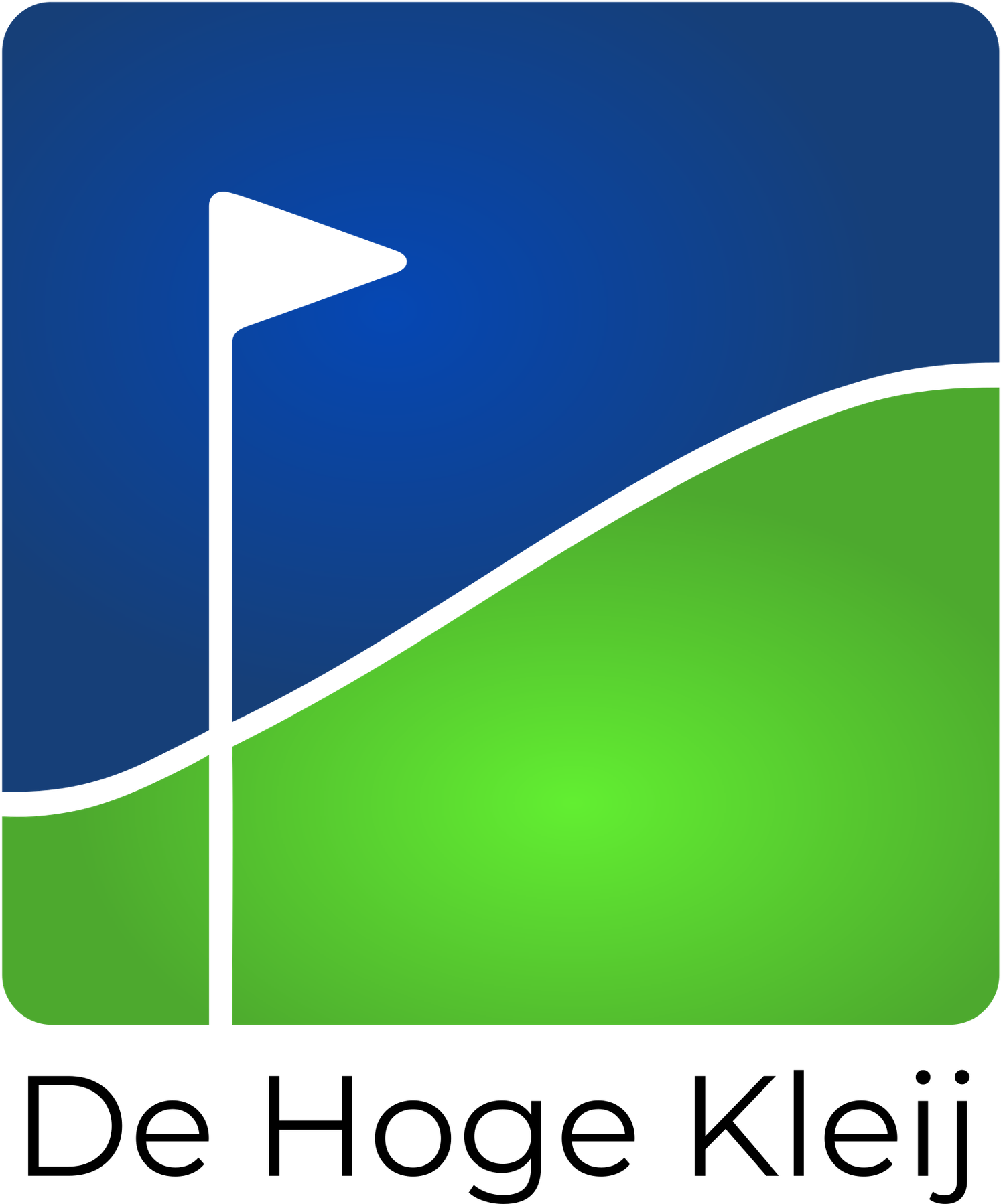 De Hoge Kleij golf club logo with a blue and green design featuring a golf flag on a rolling hill.