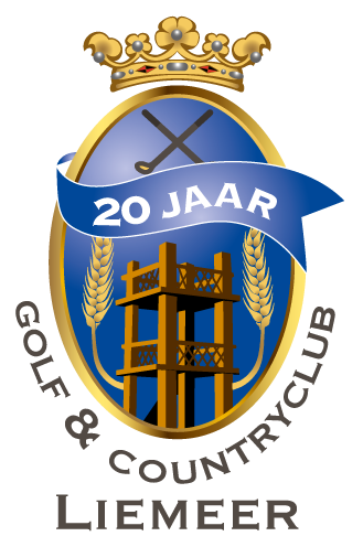 Golf & Countryclub Liemeer 20 Jaar anniversary logo with crown and tower emblem.