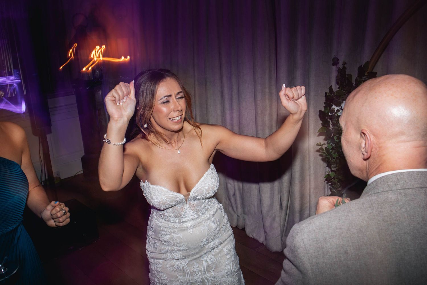 a bride dancing at Mitton Hall, ribble Valley