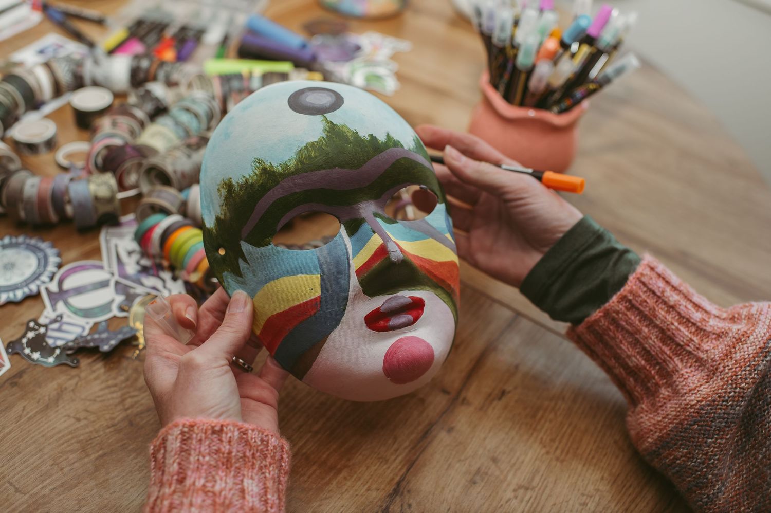 A painted mask from a branding session in Moyock, NC.