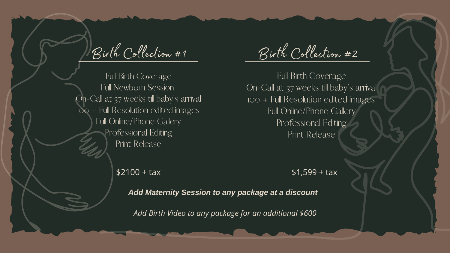 Price sheet for Birth Story Session with local Hampton Roads birth photographer.