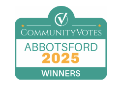 Community Votes Abbotsford 2025 Winners award badge in teal and white design.