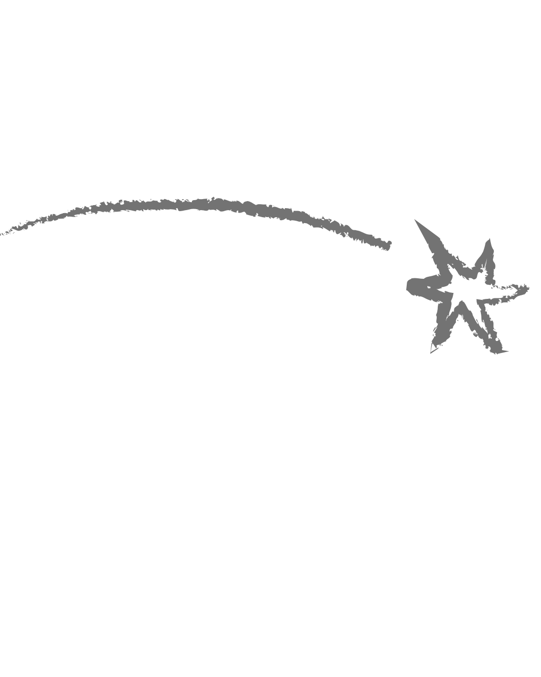 Hand-drawn sketch of a shooting star with a long curved tail streaking across a white background.
