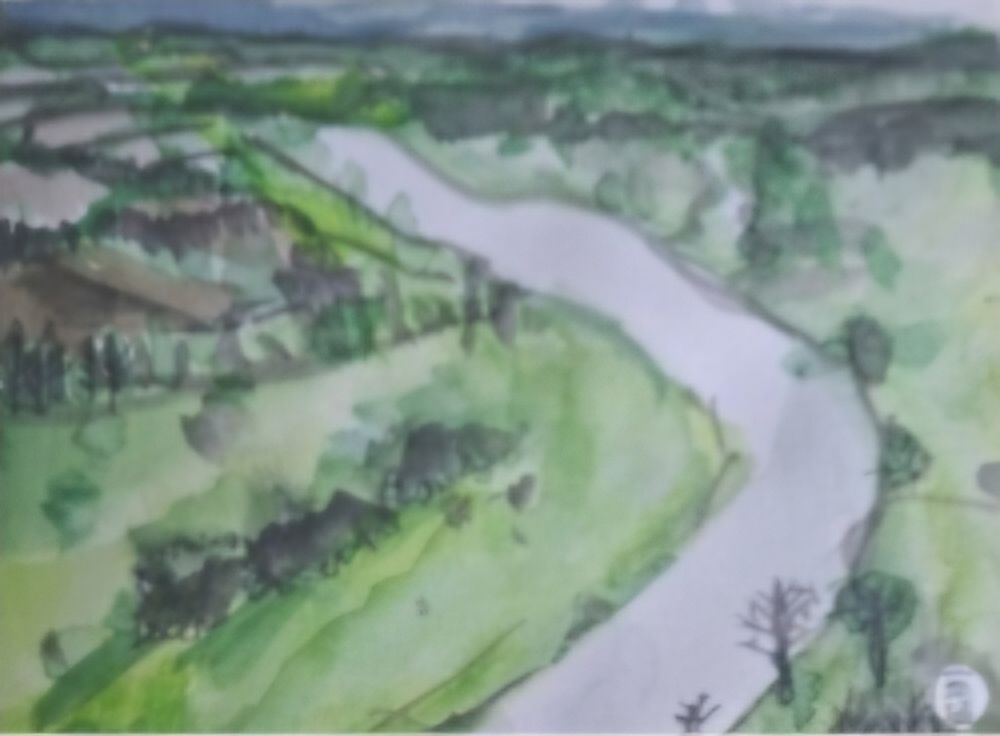 Rolling hills Scottish Borders, Scotland. Watercolor
