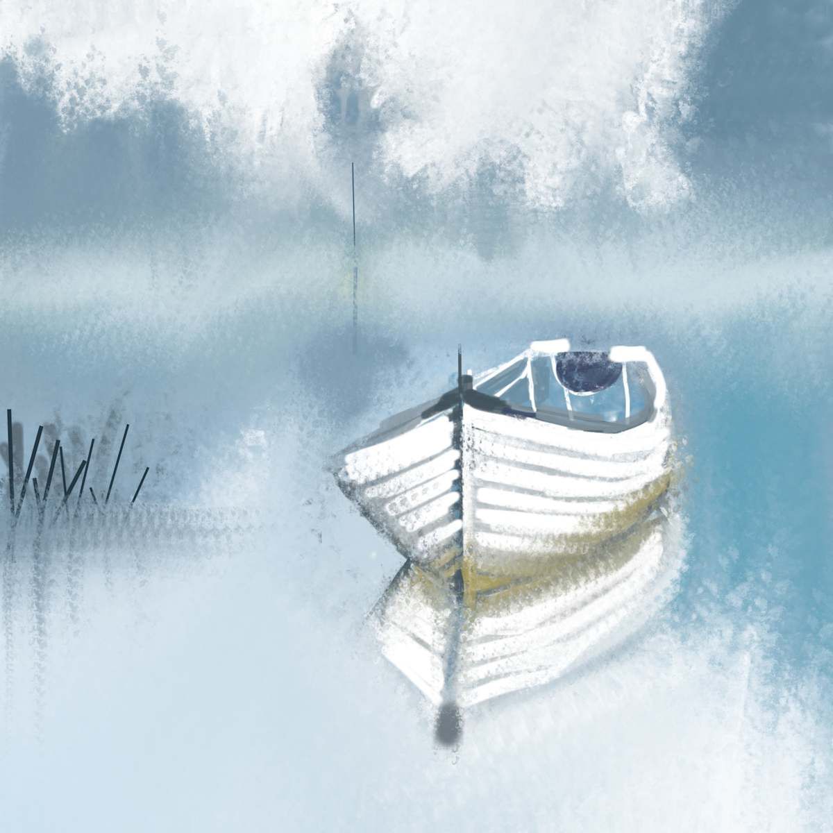 Still waters, fishing boat, scottish borders, Scotland, digiral painting