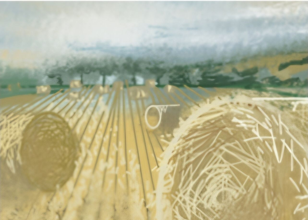 Hay stacks in the fields.Scottish borders, Scotland. Digital painting.