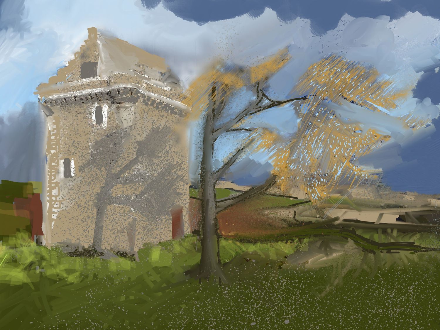 Fatlips castle in the Scottish Borders, Scotland, Orginial painting.,Digital painting