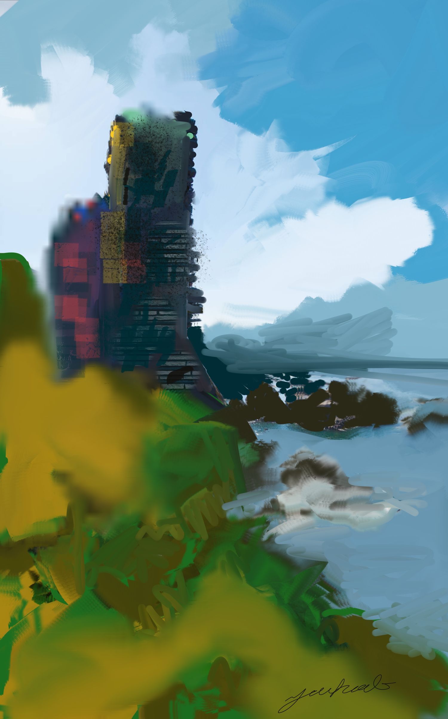 Fast castle, Scottish borders, Digital painting, Scotland