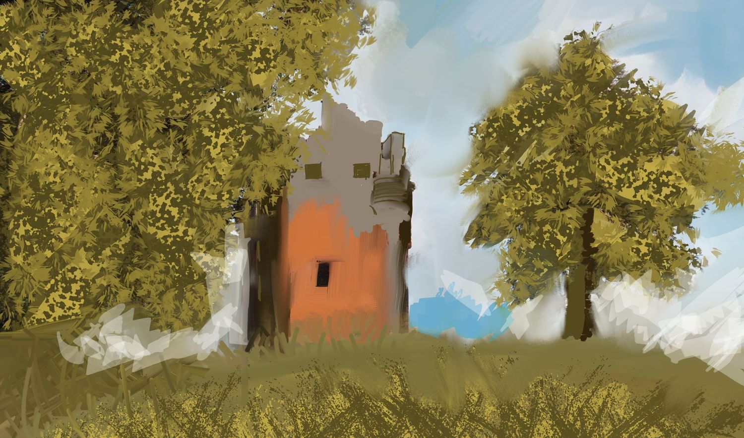 Greenknowe Pele Tower Scottish Bordera, Scotland. Digitall painting.
