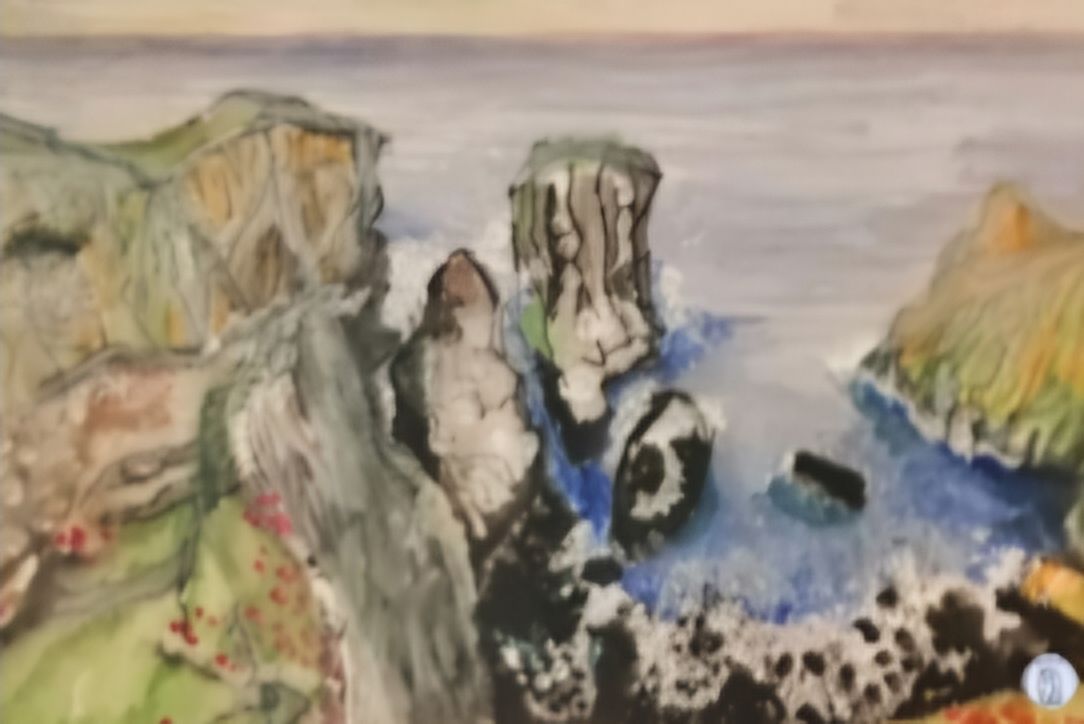 St Abbs costal path. Scottish Borders, orginial painting watercolor and acrylic.