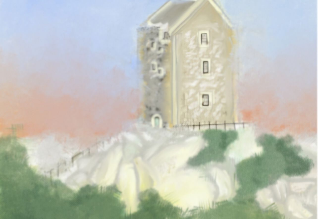 Smailholm pele tower. Scottish borders. Scotland. Digiral painting