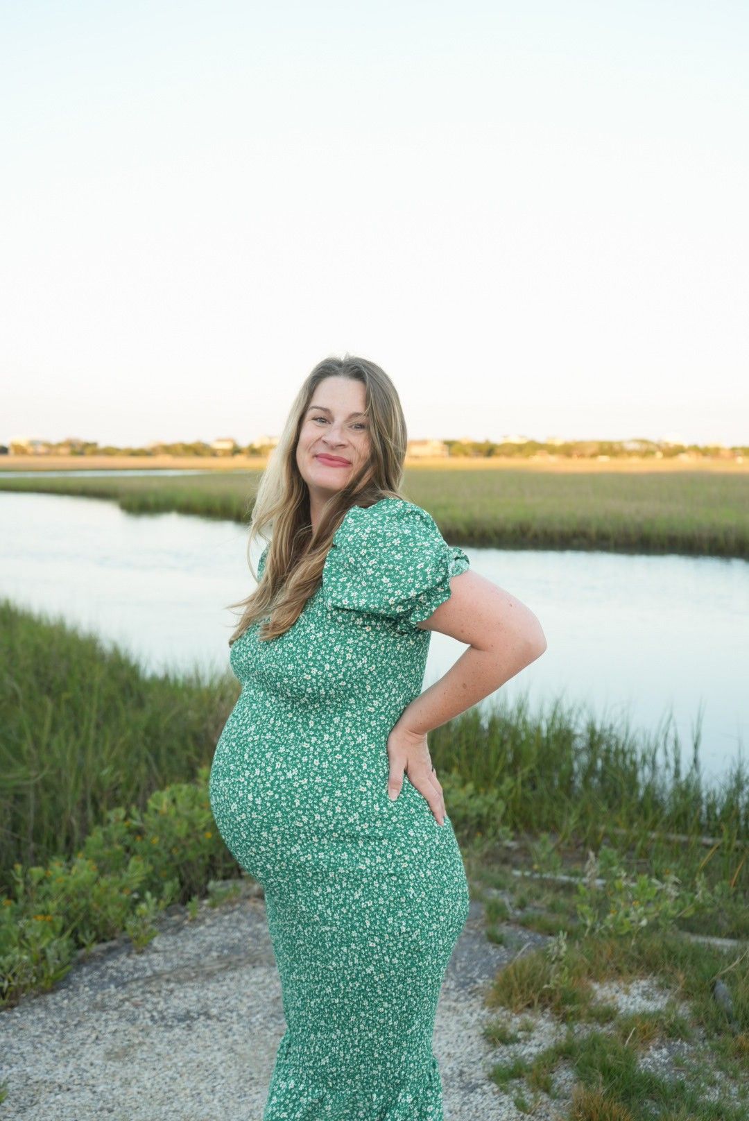 Maternity portrait in front of a tidal creek in Pawleys Island South Carolina.