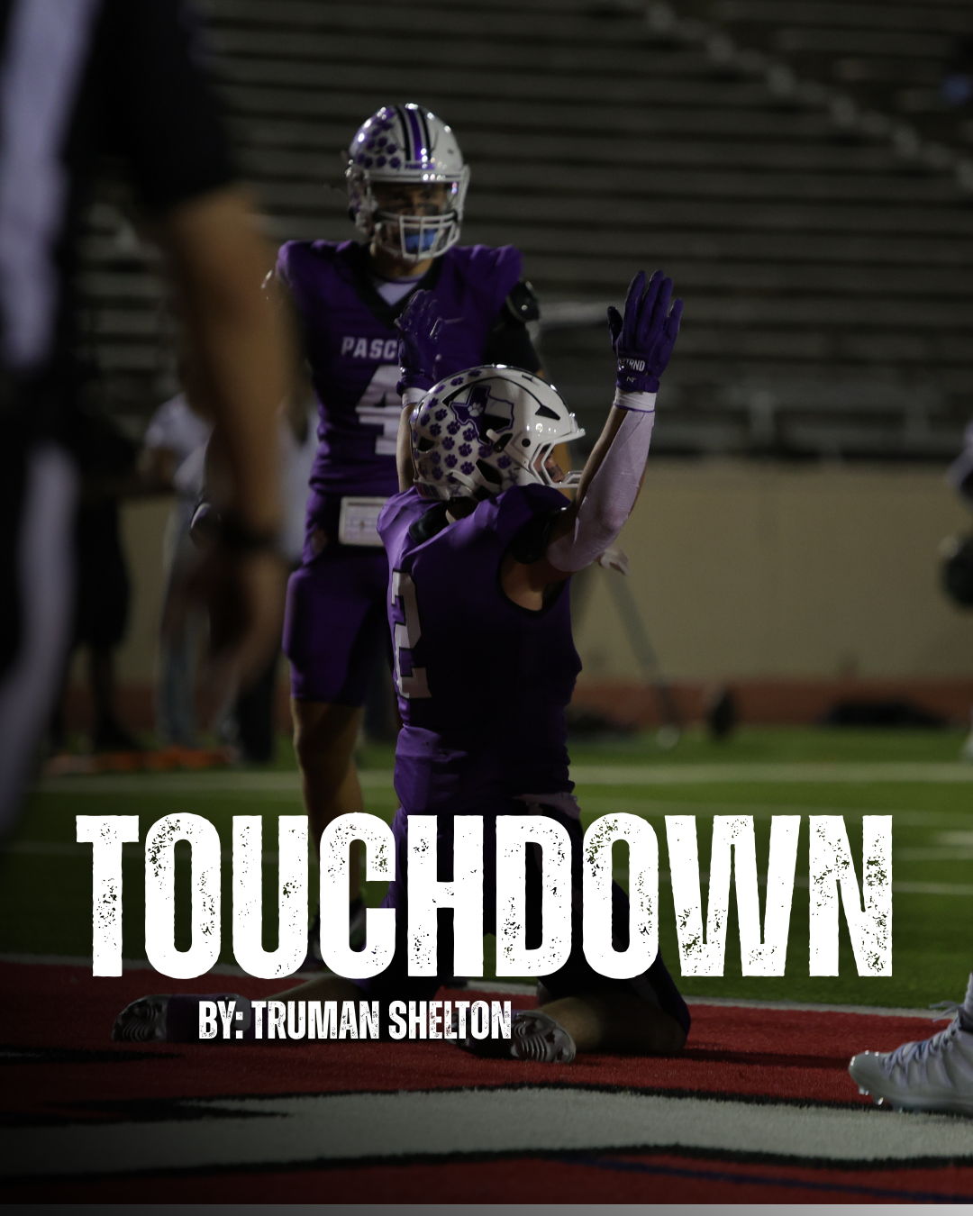 R.L. Paschal High School's varsity football team scores a touchdown, led by Truman Shelton, a sophomore.