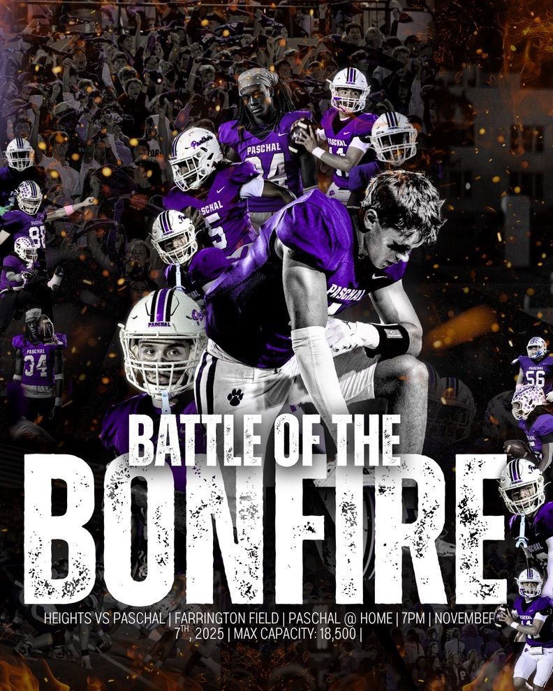 R.L. Paschal High School announces The Battle Of The Bonfire against rivals, the Arlington Heights Yellowjackets. Farrington Field