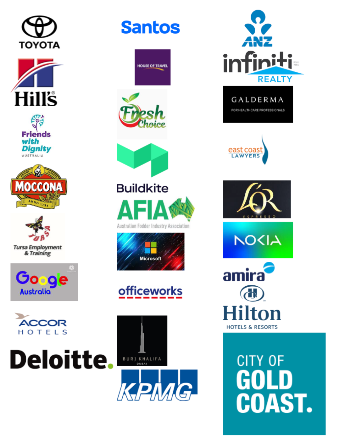 Corporate logos of major companies including Toyota, Deloitte, KPMG and other business partners arranged in rows.