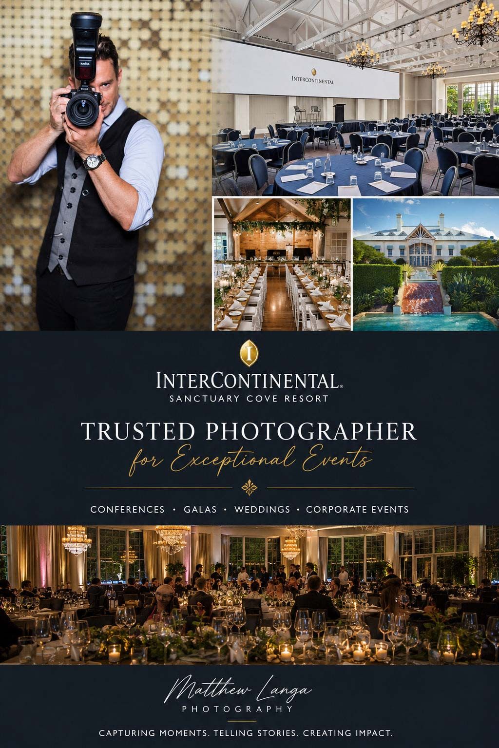 InterContinental Sanctuary Cove Resort trusted photographer Matthew Langa capturing weddings, galas, conferences, and corporate events.