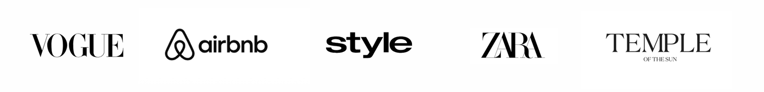 Logos of top brands including Vogue, Airbnb, Style, Zara, and Temple displayed in a clean row.