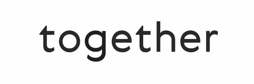 Simple black text reading 'together' written in lowercase against white background.