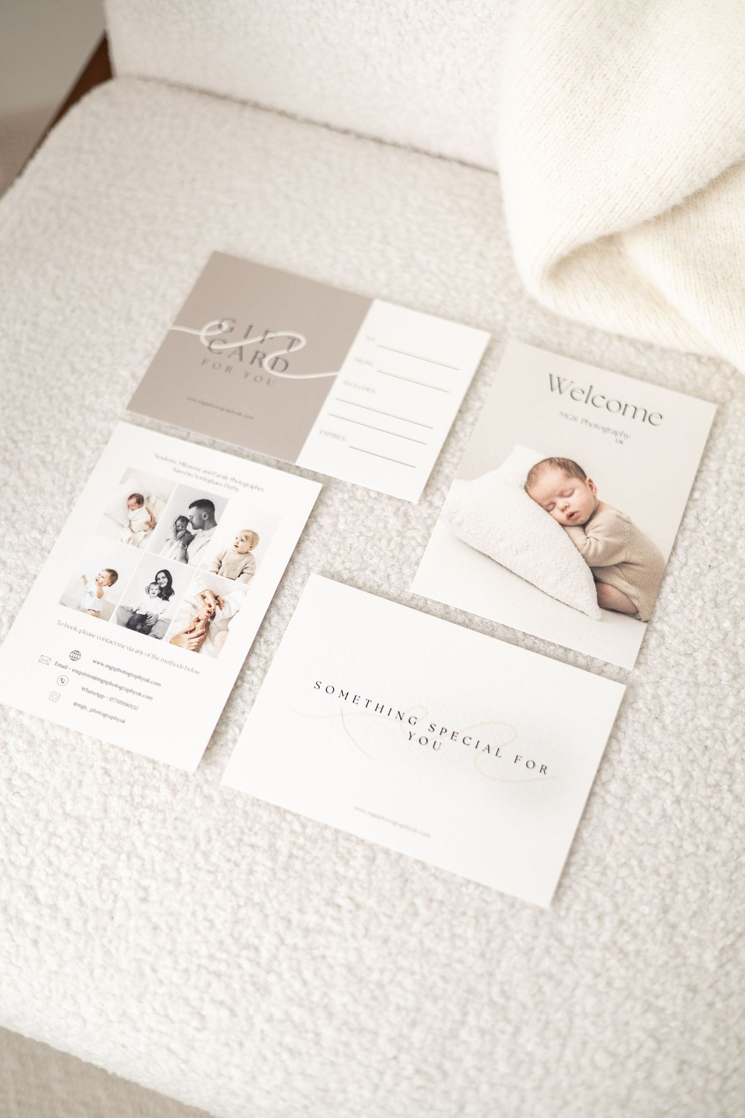 Newborn, Family and Birthday photographer Nottingham cosy home studio example of gift card