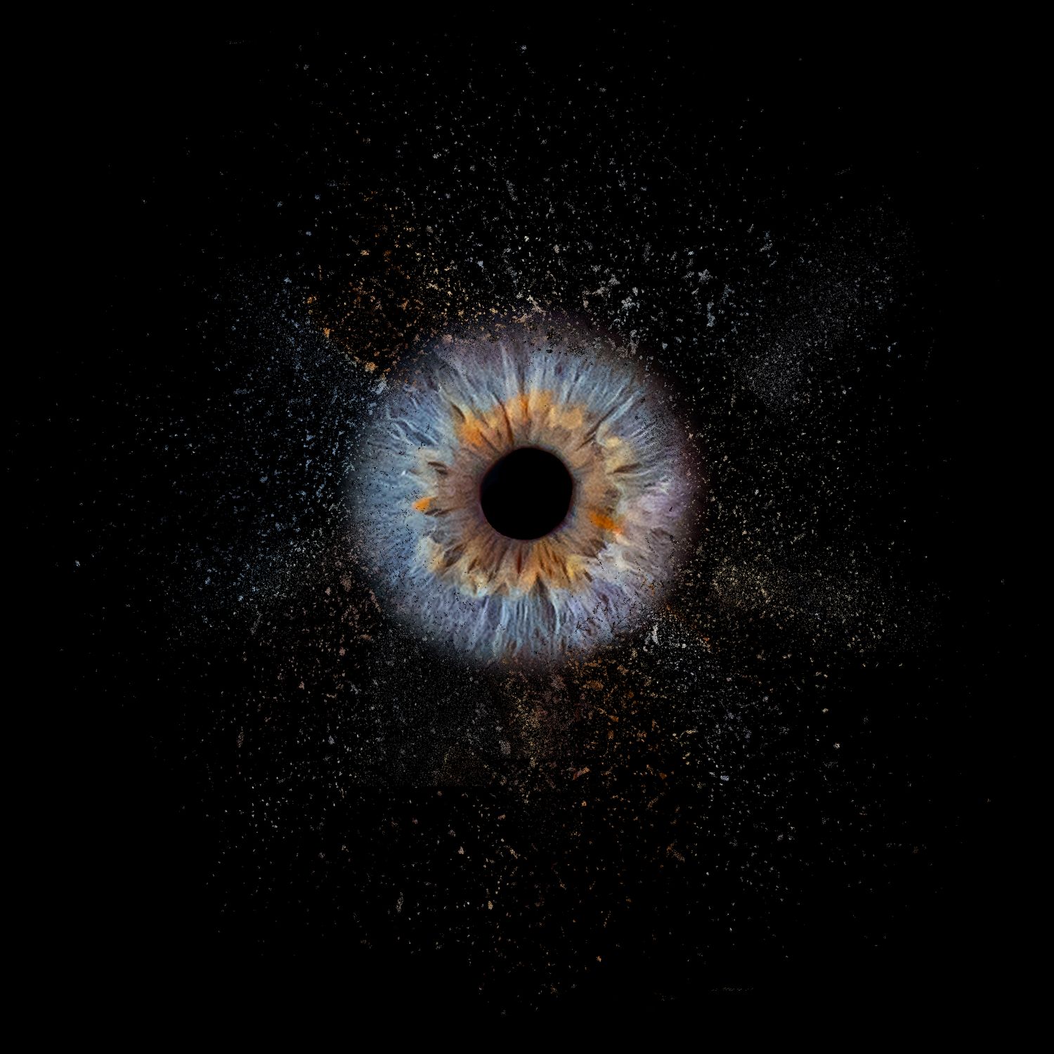 Œuvre réalisée à partir d'un iris, capturant les textures et les nuances uniques de chaque regard.