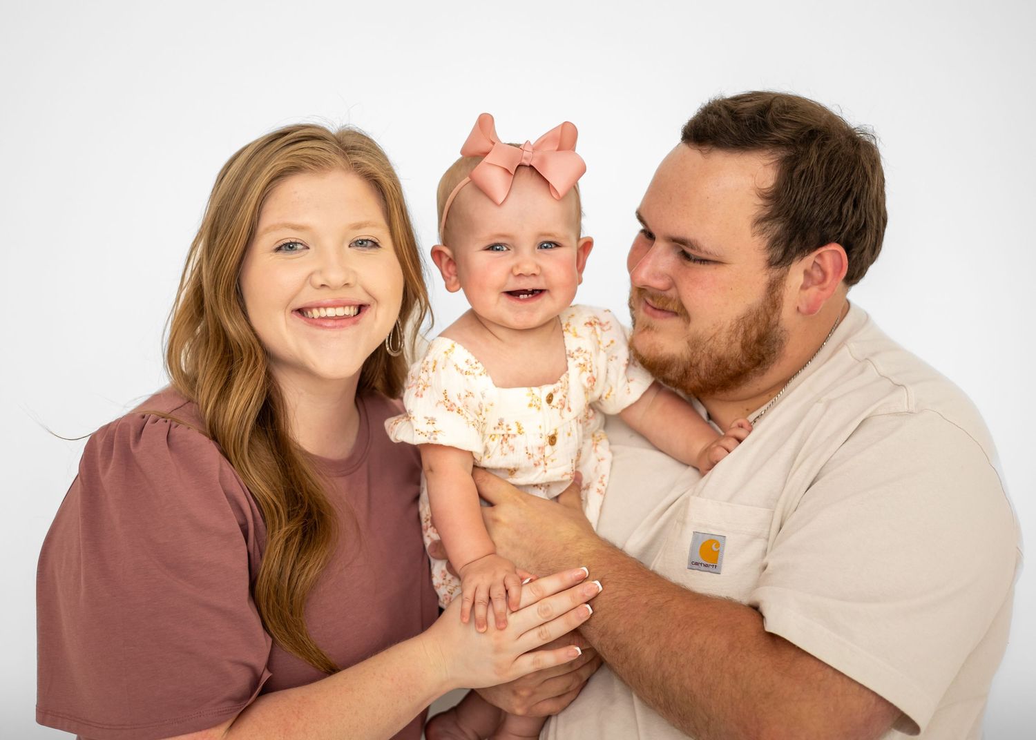 A collage of four candid family moments showing joyful interactions and laughter against a white background.