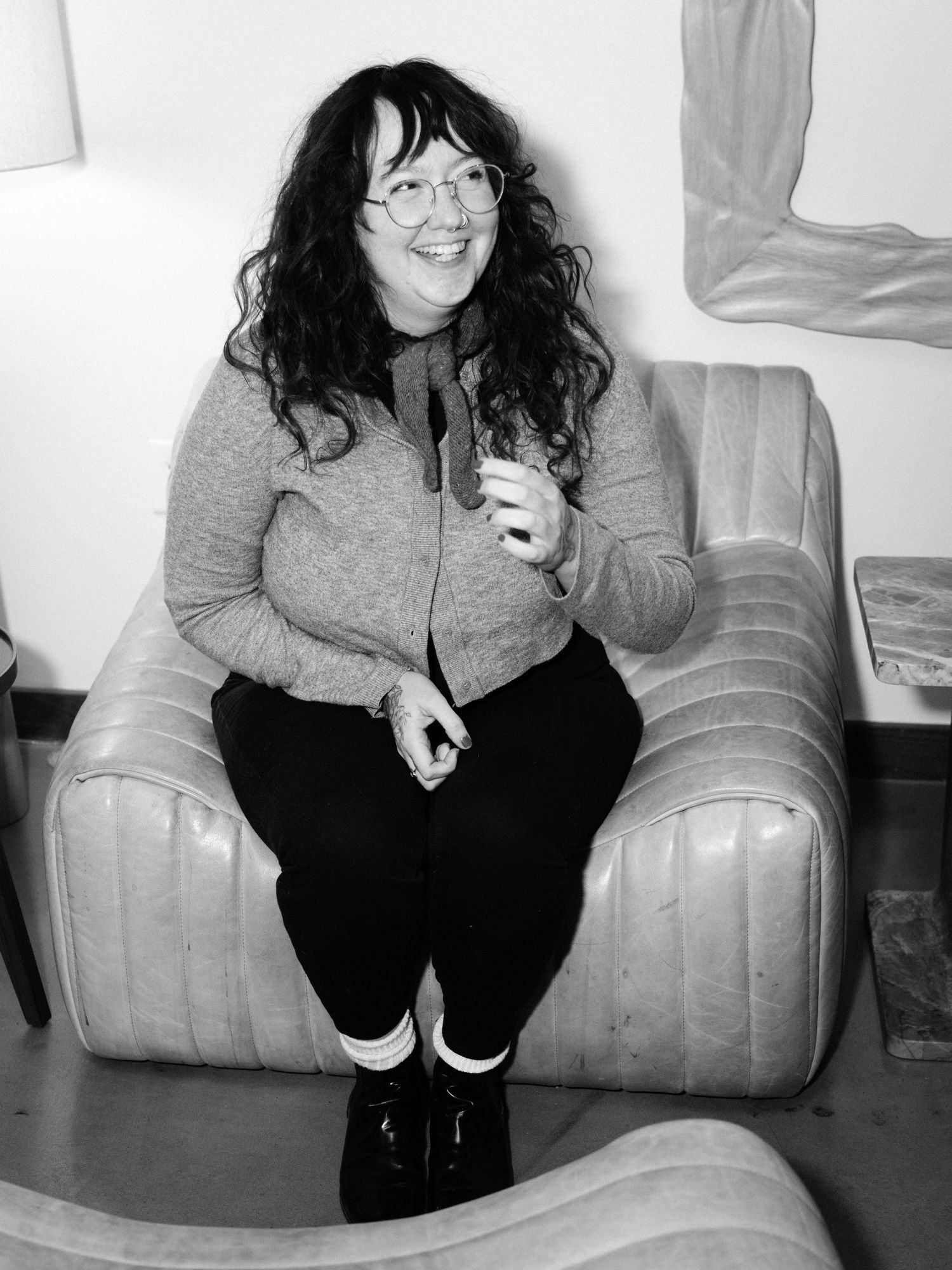 Black and white portrait of a woman.