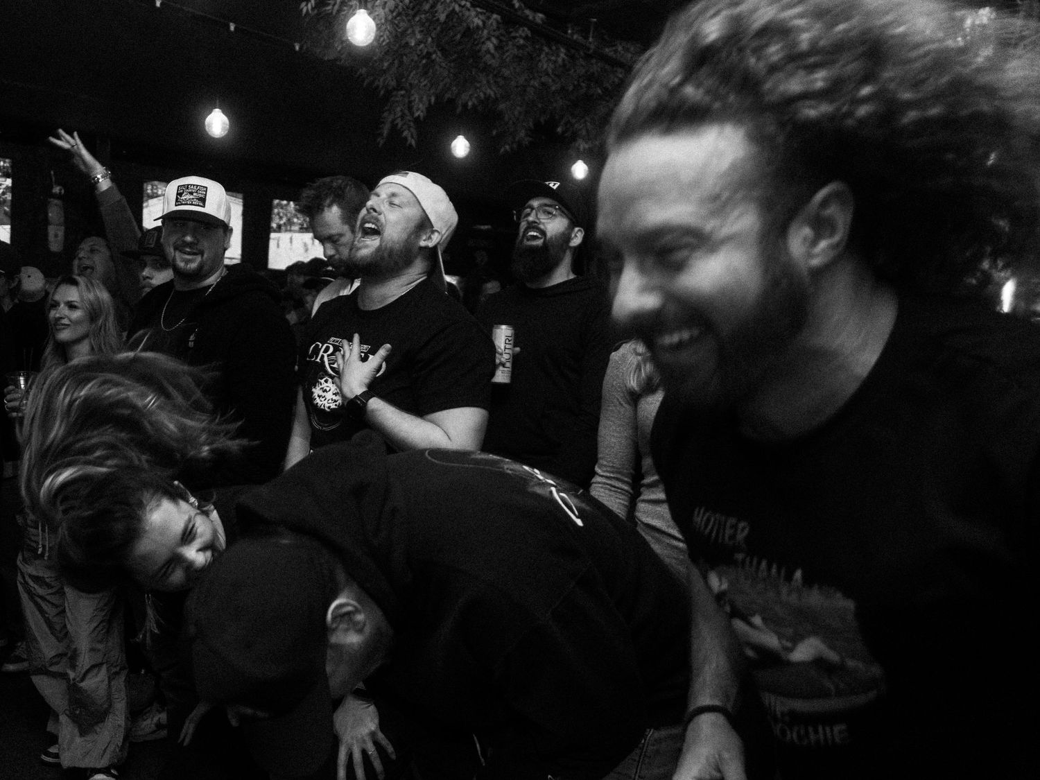 Black and white photograph of a live music performance.