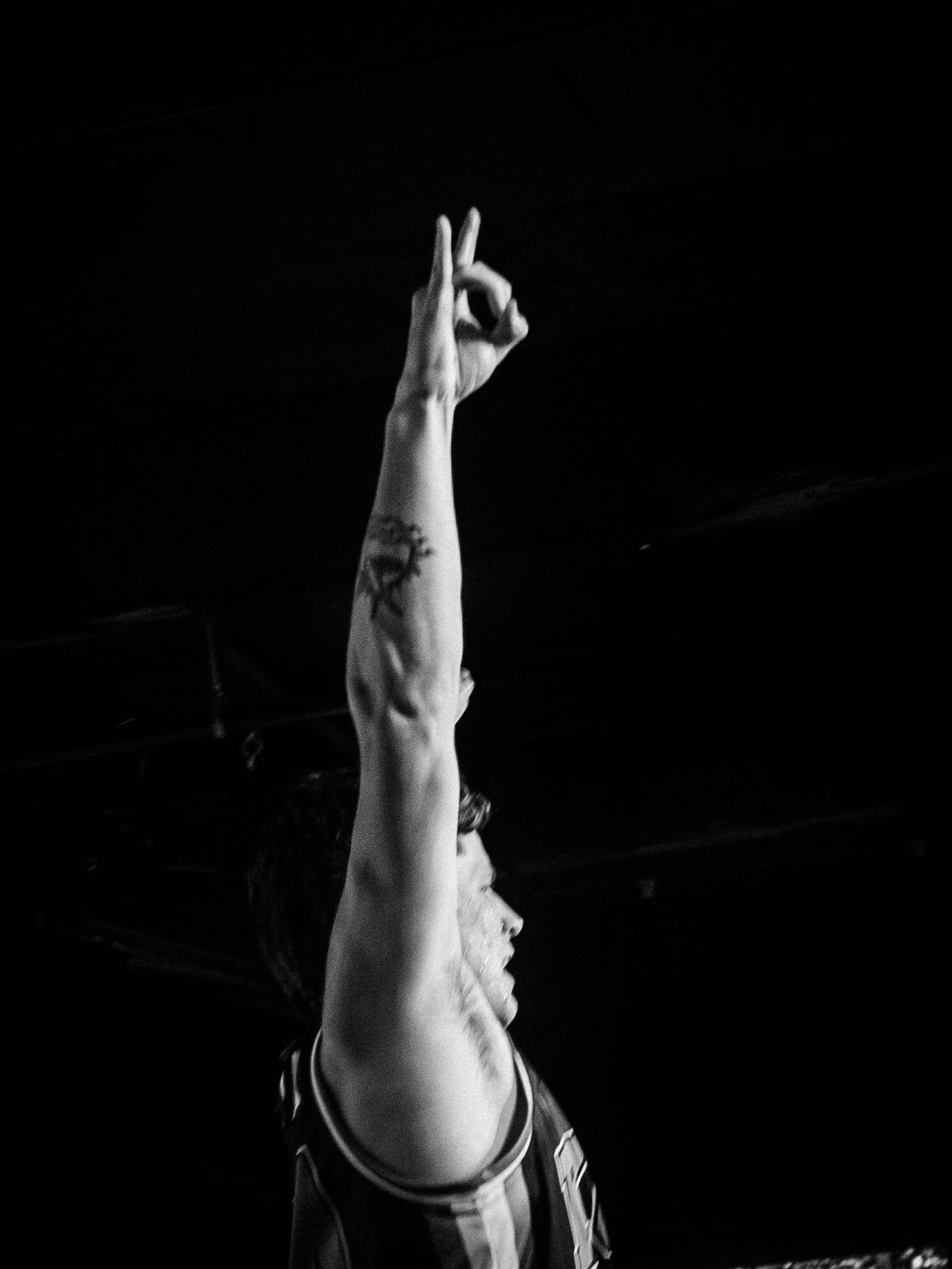 Black and white photograph of a live music performance.