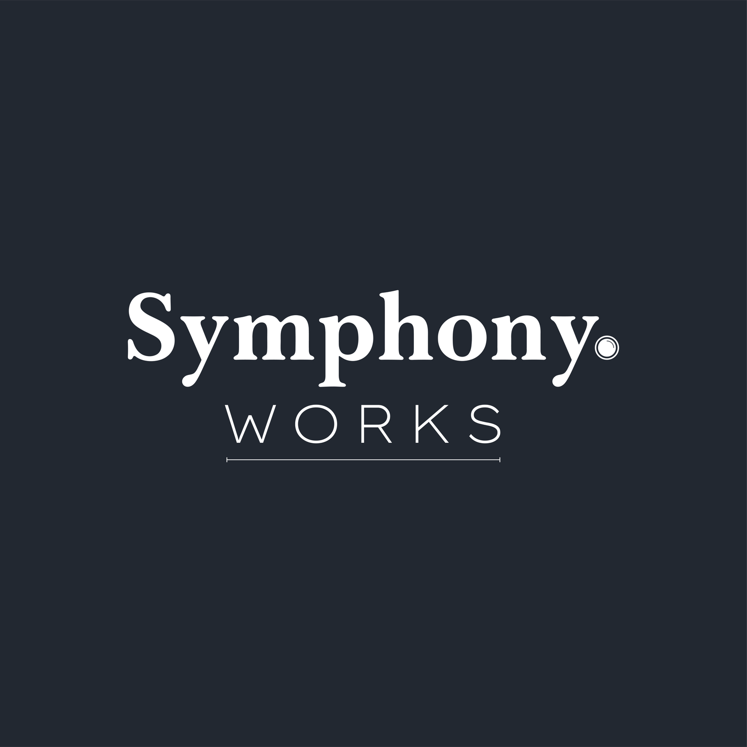 Dark blue background with Symphony Works text in white typography.