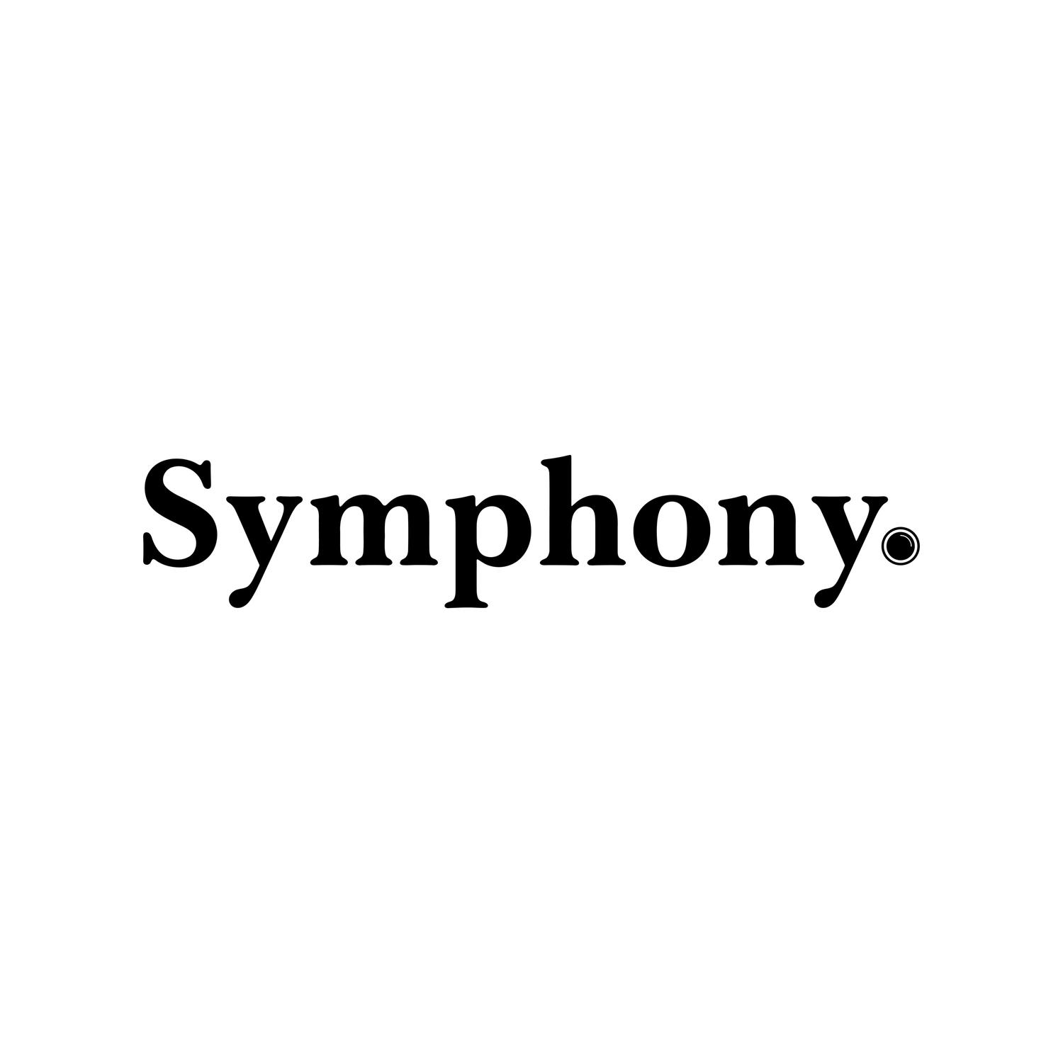 Black text displaying the word Symphony with a period, set against a white background.