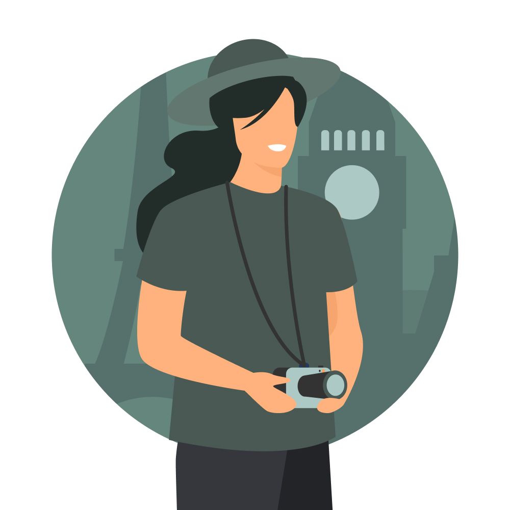 Simple illustrations of people using mobile devices shown in circular green frames.